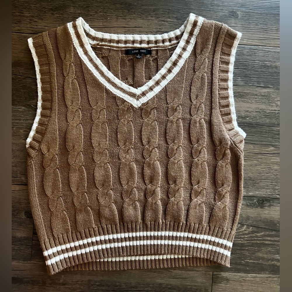 Love Tree Brown and White Knit Vest